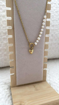 EDELSTAHL KETTE - CIRCLE PEARL HEART