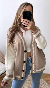 LAST ONE - FEINSTRICKCARDIGAN SUNNY - TAUPE/CREME/GOLD