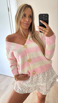 5.BOUCLECARDIGAN - ROSA/WEISS