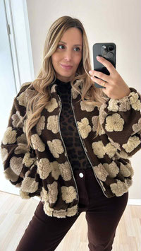 TEDDYJACKE FLOWERS - SCHOKO/CREME
