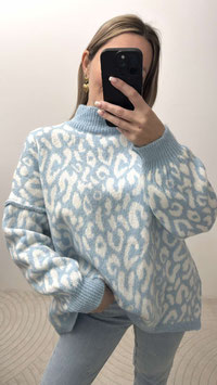 STRICKPULLI KARINA - LEOPARD HELLBLAU