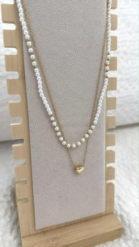 EDELSTAHL KETTE - HEART PEARL