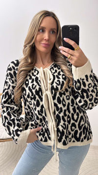 LAST ONE - STRICKCARDIGAN BOW - LEOPARD SCHWARZ