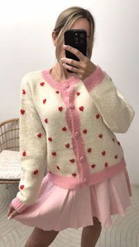 HERZCHENCARDIGAN LIN - CREME/ROSA/ROT