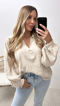 MUSSELINBLUSE AMORE - BEIGE/WEISS