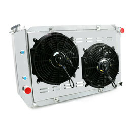 Radiateur aluminium 4 rangs Ford Mustang Mach1 - 4 Row Aluminum Radiator & Shroud Fan For 1970-1973 Ford Mustang
