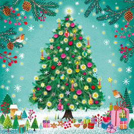 KERSTKAART KERSTBOOM MET ROODBORSTJES (EG 112-699) - EDITION GOLONG