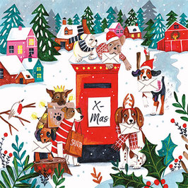 KERSTKAART HONDEN VIEREN KERST (EG 112-678) - EDITION GOLONG