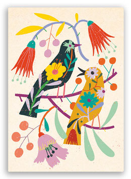 C110 TWEE VOGELS OP TAK MET BLOEMEN - CLAIRE VAN HEUKELOM