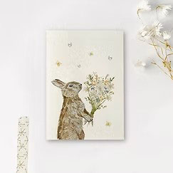 ENKELE KAART LIEF KONIJNTJE MET BLOEMEN - ART BY MEER