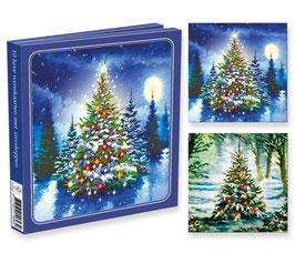 PAKJE MET 10 DUBBELE KERSTKAARTEN + ENVELOPPEN MET KERSTBOOM (KW01)