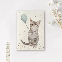 ENKELE KAART POESJE MET BALLON - ART BY MEER