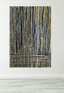 Moderne Malerei in Linien Bild Hippie Gelb Blau Acryl auf Leinwand handgemalt in 50x60cm