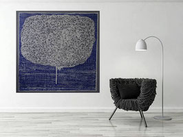Modernes Acrylbild Der Baum Blau Grau Weiß Acryl auf Leinwand handgemalt in XL in 90x90m