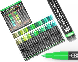 Tooli-Art Acrylmarkers - Pro Color Serie - Set Groen 22 kleuren XF 0.7mm