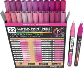 Tooli-Art Acrylmarkers - Pro Color Serie - Set Roze / Pink Tones 22 kleuren XF 0.7mm