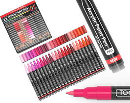 Tooli-Art Acrylmarkers - Pro Color Serie - Set Rood / Red Tones 22 kleuren XF 0.7mm