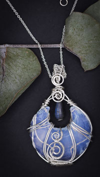 The Ghost-Light Lunar | Wire-Woven Opalite Crescent & Labradorite Pendant (935)