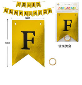 PANCARTA O BANDERIN FELIZ CUMPLEAÑOS ORO METALICO DS00199