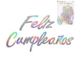 LETRERO O BANDERIN FELLIZ CUMPLEAÑOS PLATA METALICO DS06153