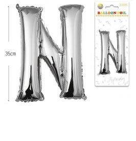 GLOBO LETRA N METALICO PLATA 100 CM