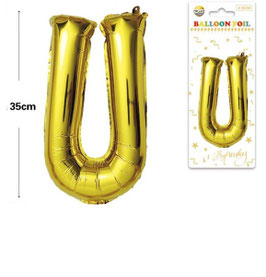 GLOBO LETRA U METALICO ORO 100 CM