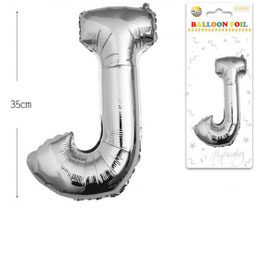 GLOBO LETRA J METALICO PLATA 70 CM