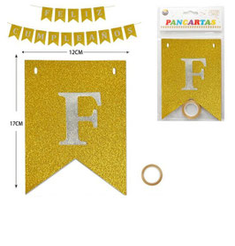 PANCARTA O BANDERIN FELIZ CUMPLEAÑOS ORO DIAMANTADO DS00198