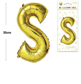 GLOBO LETRA S METALICO ORO 35 CM