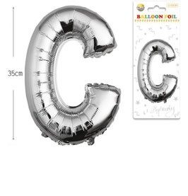 GLOBO LETRA C METALICO PLATA 35 CM