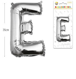 GLOBO LETRA E METALICO PLATA 70 CM