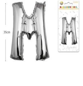 GLOBO LETRA M METALICO PLATA 70 CM