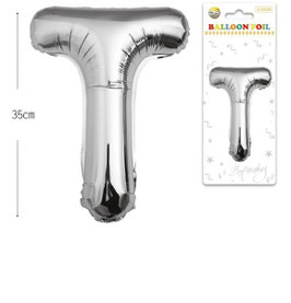 GLOBO LETRA T METALICO PLATA 70 CM