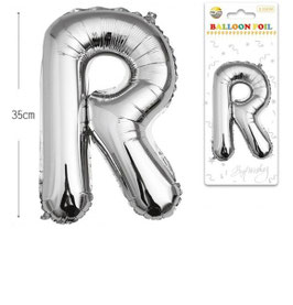 GLOBO LETRA R METALICO PLATA 35 CM