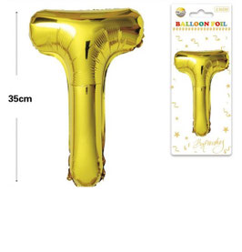 GLOBO LETRA T METALICO ORO 70 CM