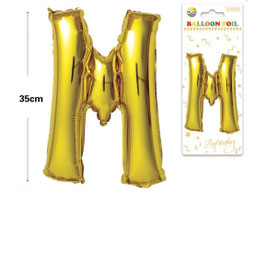 GLOBO LETRA M METALICO ORO 100 CM