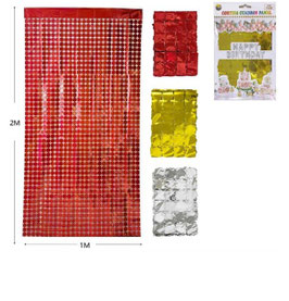 CORTINA DE CUADROS ROJO ORO O PLATA DS05836