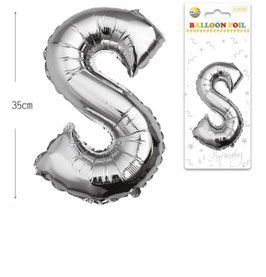 GLOBO LETRA S METALICO PLATA 70 CM
