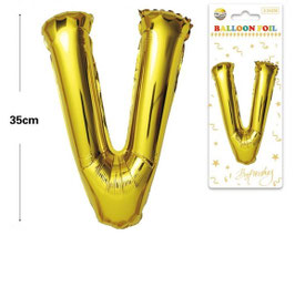 GLOBO LETRA V METALICO ORO 70 CM