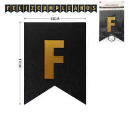 PANCARTA O BANDERIN FELIZ CUMPLEAÑOS NEGRO GLITER DS06125