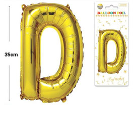 GLOBO LETRA D METALICO ORO 35 CM
