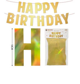 PANCARTA O BANDERIN HAPPY BIRTHDAY ORO METALICO DS06133