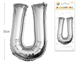 GLOBO LETRA U METALICO PLATA 35 CM