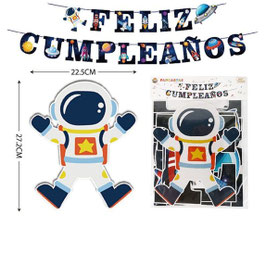 PANCARTA O BANDERIN FELIZ CUMPLEAÑOS ASTRONAUTA DS06117