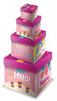 TORRE DE CUBOS RIGIDOS CUMPLEAÑOS ROSA