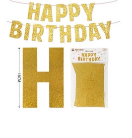 PANCARTA O BANDERIN HAPPY BIRTHDAY ORO GLITER DS06131