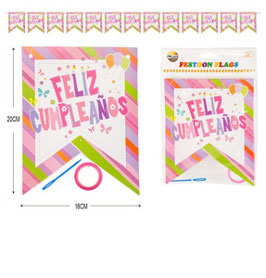 PANCARTA O BANDERIN FELIZ CUMPLEAÑOS ROSA DS00186