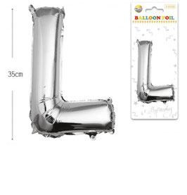 GLOBO LETRA L METALICO PLATA 35 CM