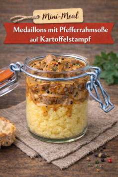 Medaillons mit Pfefferrahmsoße auf Kartoffelstampf
