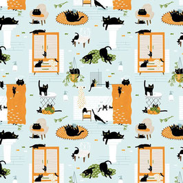 Dear Stella -Feline Fancy - Cats in the kitchen - Kitty Wash - Katzen im Haus - Baumwollstoff Kinderstoff Patchworkstoff